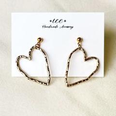 603◆ゴールド　ハート　シンプル　大ぶり　ハンドメイド　ピアス　イヤリング