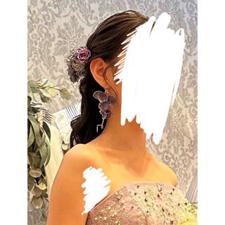 紫色　フラワー　ロングピアス　ディップアート　パープル