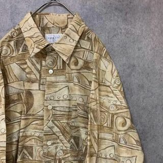 90s vintage 柄シャツ　長袖　綿　日本製　メンズ　M 個性派　古着