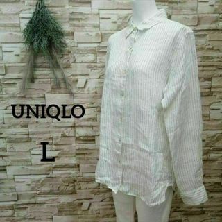UNIQLO レディース プレミアム リネン ストライプ シャツ 長袖 L 03