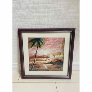 海と夕日 油彩風アート作品