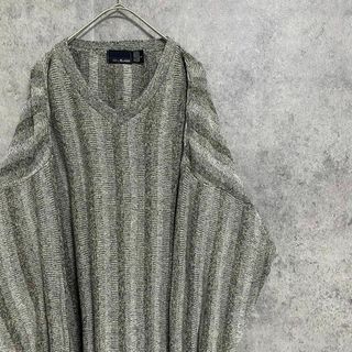 90s　vintage　ストライプニット　コットン　メンズL　古着　個性派　奇抜