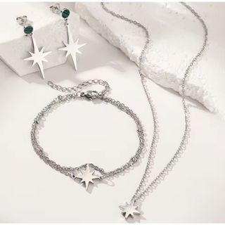 【高級】3セット✨煌めきスター　ネックレス　ピアス　ブレスレット　ステンレス